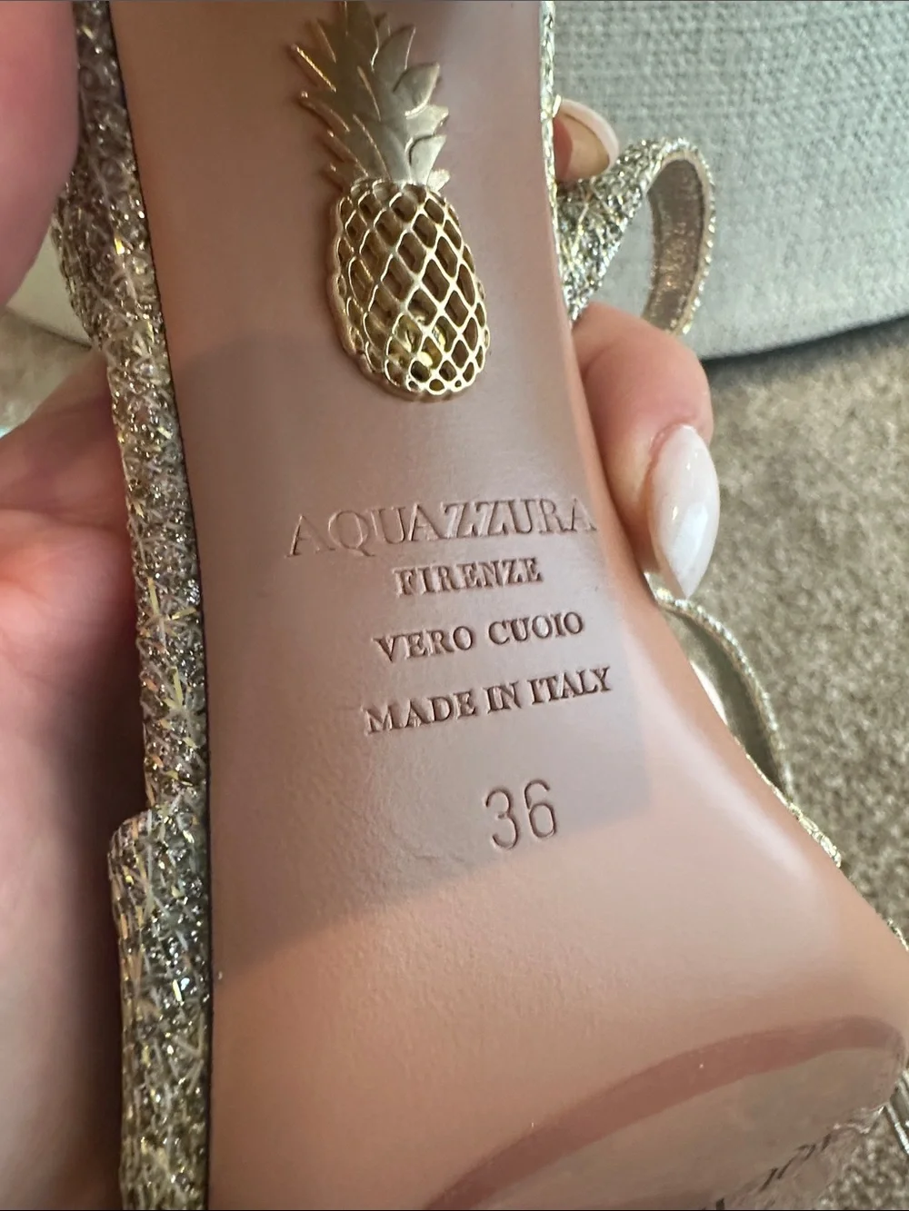 Aquazzura Silver/Gold Glitter Knot-Strap Block Heel Sandals